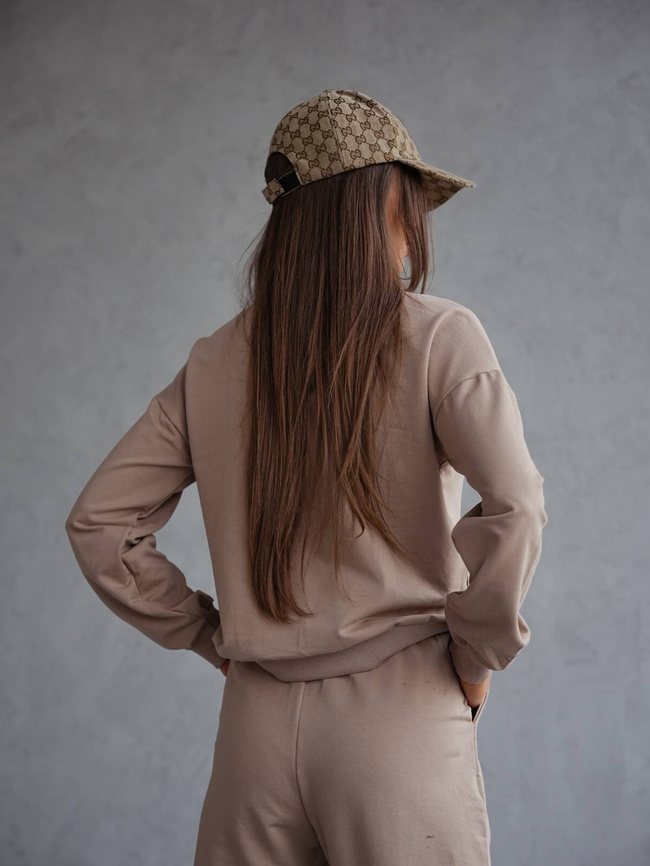 KOMPLET BAWEŁNIANY BLUZA Z SZNURKAMI+SPODNIE- BRĄZOWY