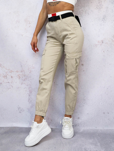 SPODNIE BOJÓWKI CARGO + PASEK- BEŻOWE