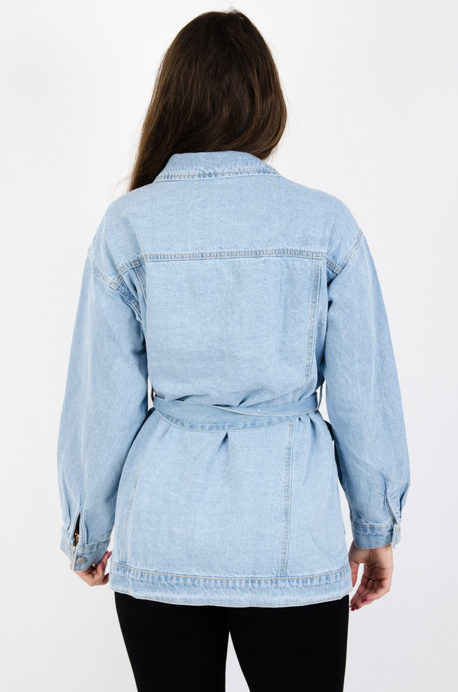 JASNA KURTKA JEANSOWA WIĄZANA W PASIE