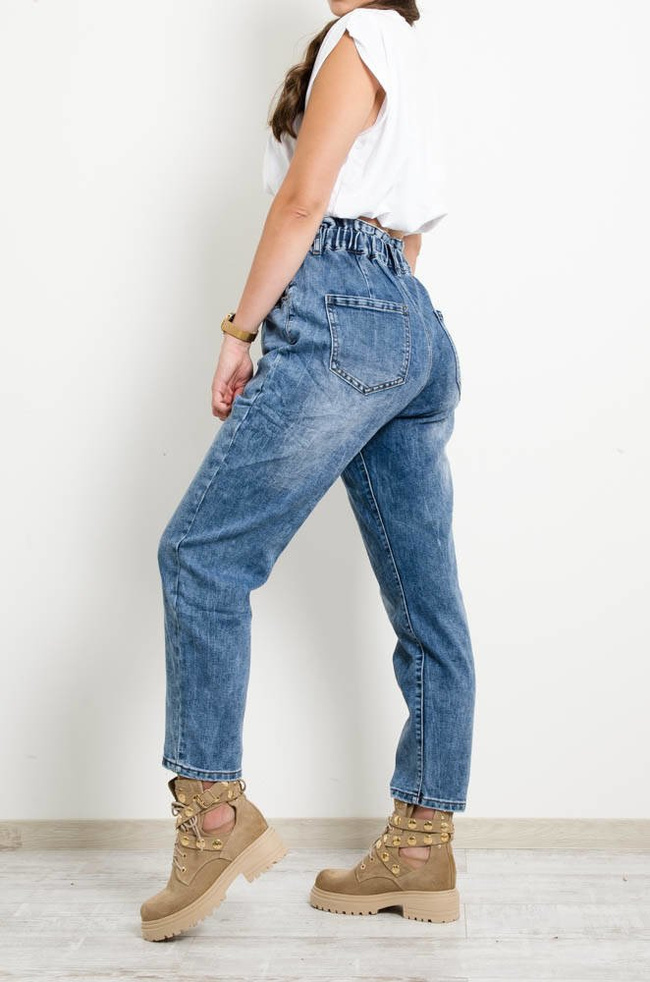 SPODNIE JEANSOWE BAGGY Z GUMĄ W PASIE-WYSOKI STAN