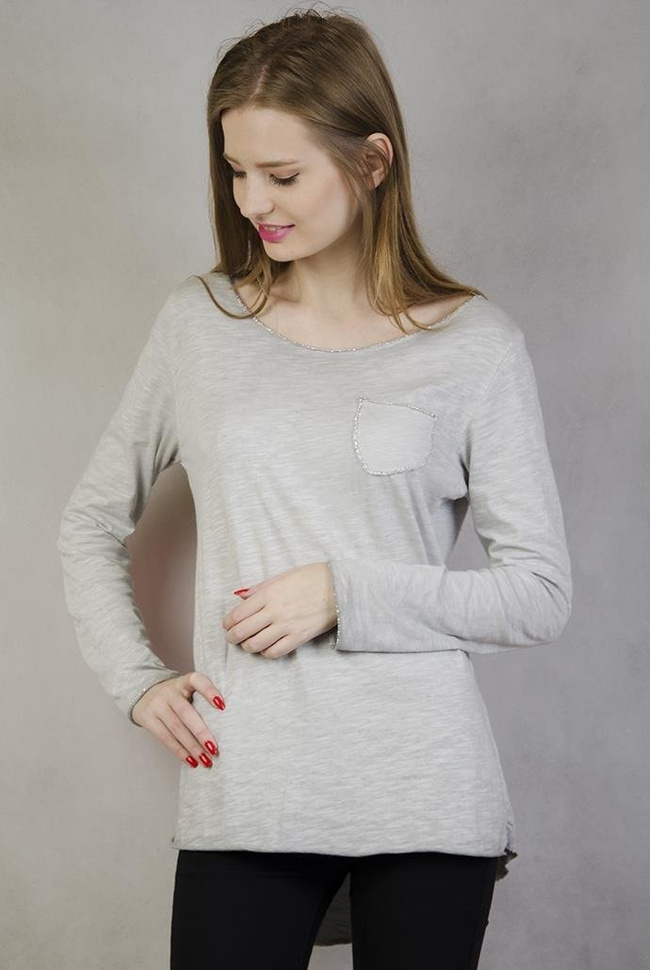 Jasnoszara bluzka z kieszonką