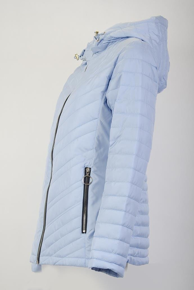 (DUŻE ROZMIARY) Błękitna kurtka pikowana z odpinanym kapturem