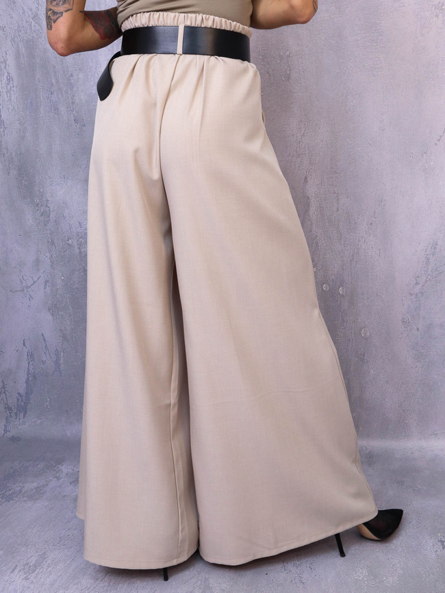 BEŻOWE ELEGANCKIE SPODNIE Z SZEROKIMI NOGAWKAMI+ PASEK