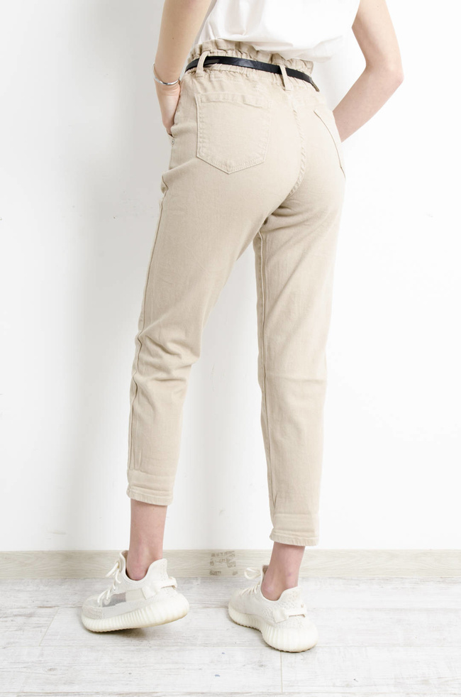 SPODNIE BEŻOWE BAGGY FIT MARSZCZONE W PASIE