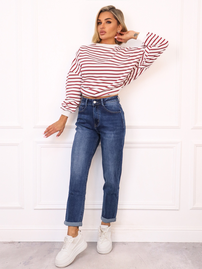 SPODNIE JEANSOWE MOM FIT Z WYSOKIM STANEM - GRANATOWE