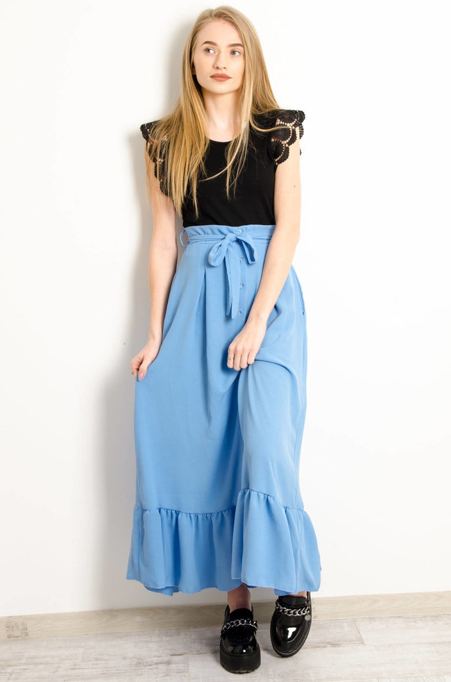 NIEBIESKA MAXI SPÓDNICA Z FALBANĄ NA DOLE