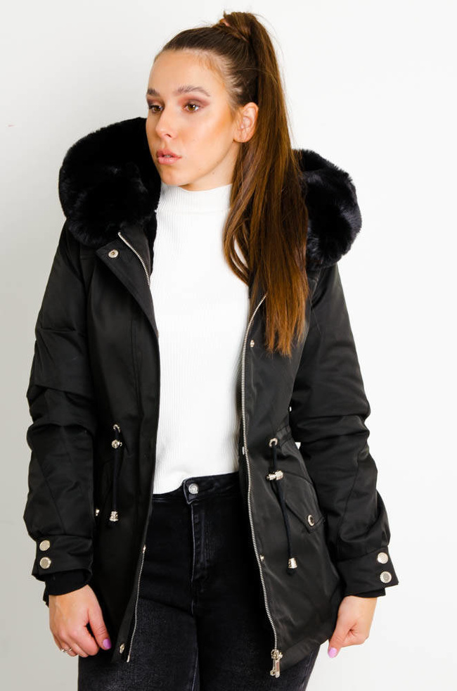 CZARNA JESIENNO-ZIMOWA  KURTKA PARKA NA MISIU