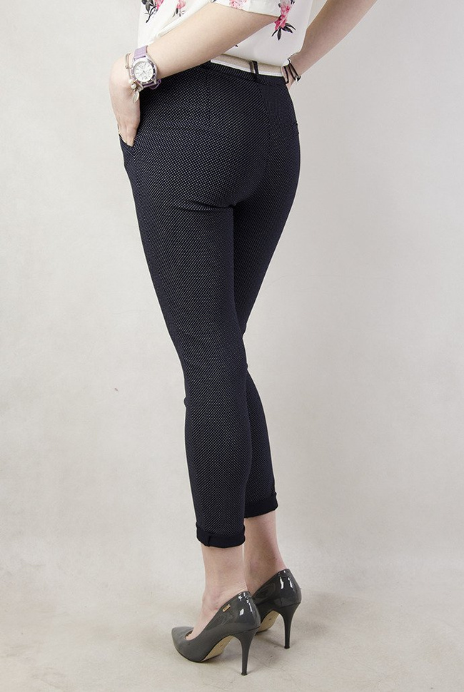 Granatowe spodnie materiałowe w kropki