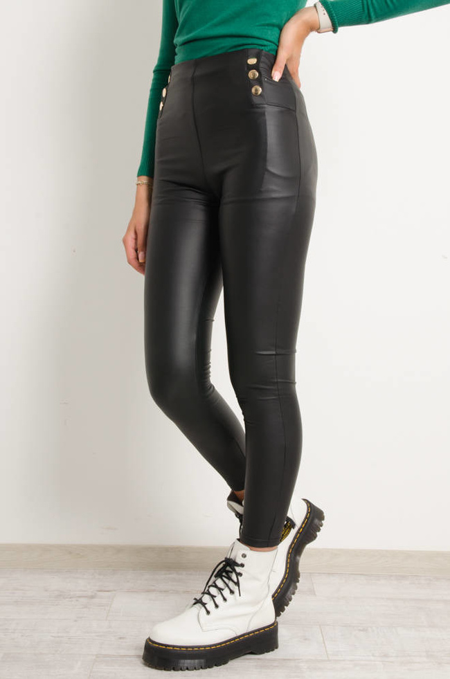 LEGGINSY IMITACJA SKÓRY Z GUZIKAMI