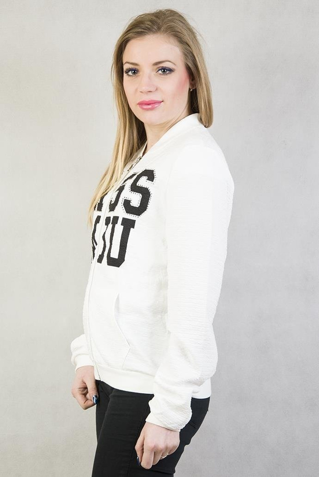 Biała bluza z napisem "Kiss MIU"