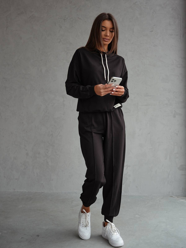 KOMPLET BAWEŁNIANY BLUZA Z SZNURKAMI+SPODNIE- CZARNY