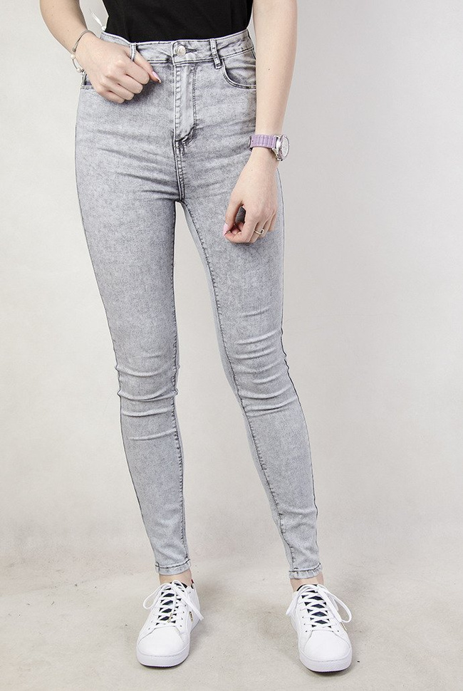 Szare spodnie marmurkowe skinny jeans