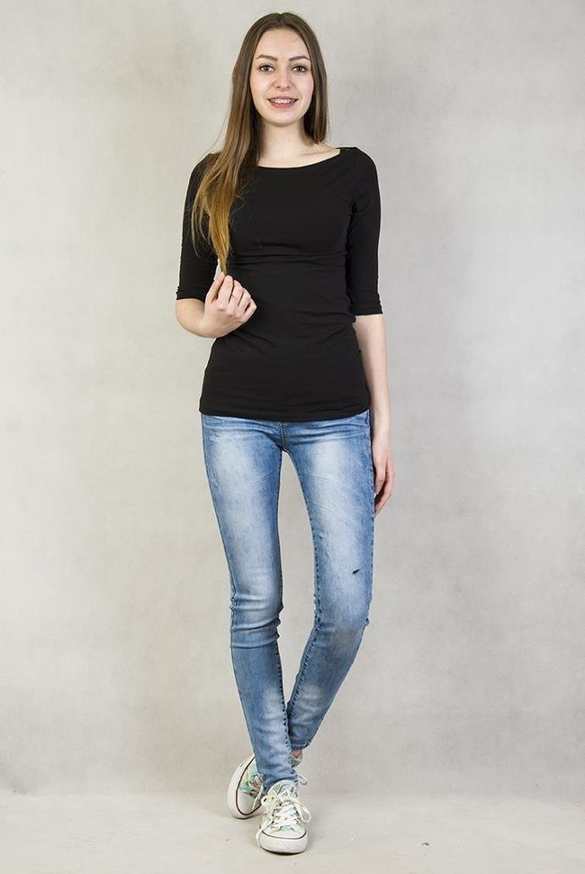 Czarna bluzka z rękawem 3/4 i dekoltem w "łódkę"