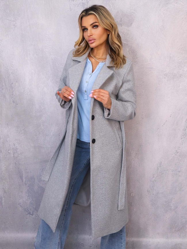 DŁUGI WIĄZANY PŁASZCZ- SZARY