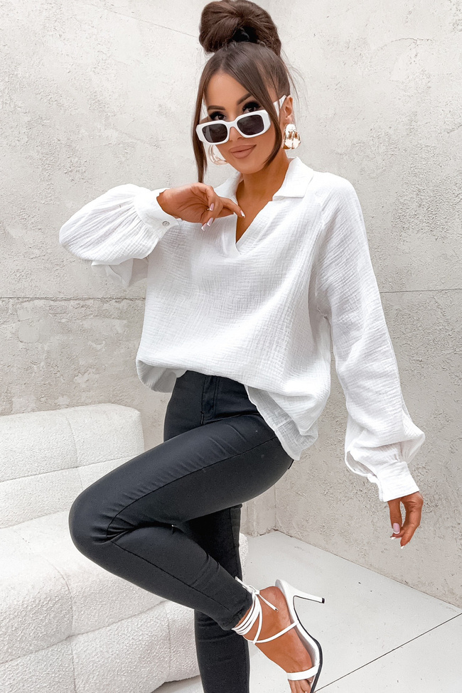 BLUZKA KOSZULOWA MUŚLINOWA- BIAŁA