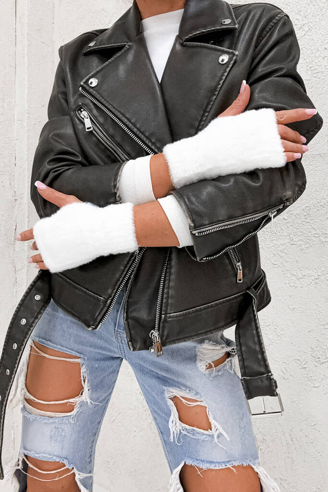 FUTRZANE RĘKAWICZKI BEZ PALCÓW- BIAŁE