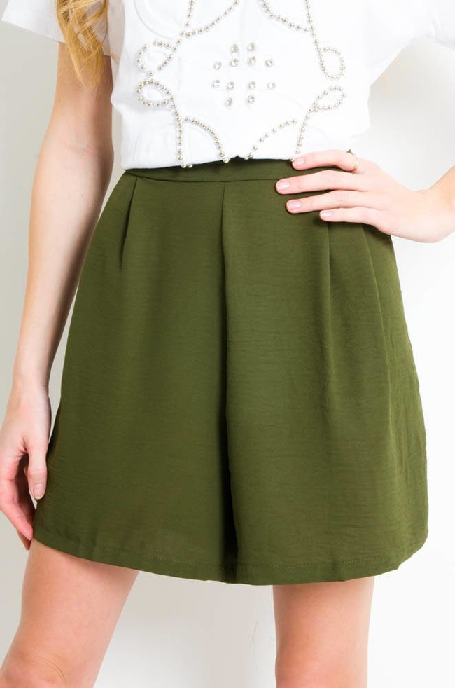 MUŚLINOWE SZORTY PAPER BAG Z WYSOKIM STANEM - ZIELONE