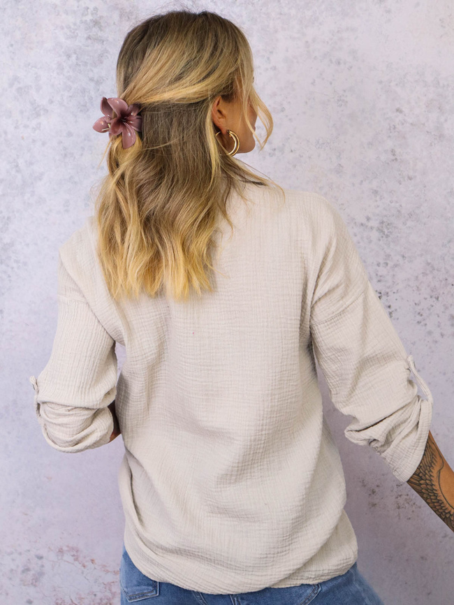 KOSZULA MUŚLINOWA Z KIESZENIĄ Z PRZODU- BEŻOWA