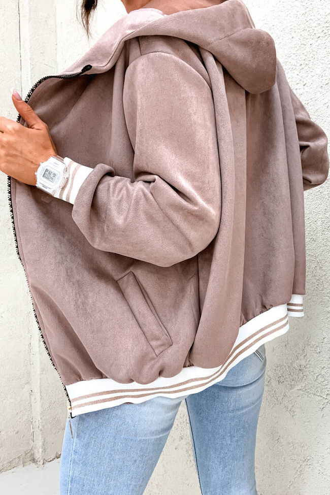 BLUZA ZAMSZOWA Z KONTRASTOWYMI ŚCIĄGACZAMI- BRUDNY RÓŻ