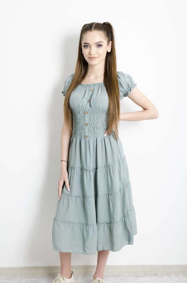 SUKIENKA HISZPANKA MIDI Z GUMĄ W PASIE- ZIELONA