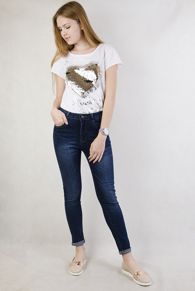 (Rozmiary L-XXXXL) Spodnie jeansowe z wysokim stanem