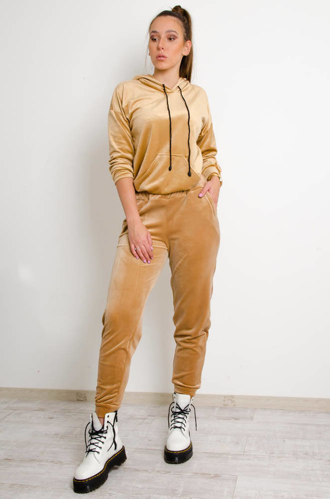 BRĄZOWA WELUROWA BLUZA KANGURKA