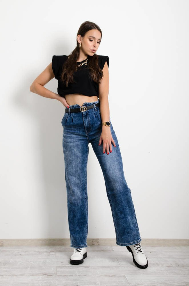 SPODNIE JEANSOWE Z SZEROKIMI NOGAWKAMI-WYSOKI STAN