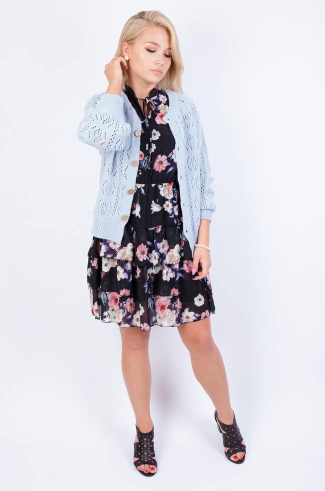 JASNO-NIEBIESKI AŻUROWY SWETER ZAPINANY NA GUZIKI