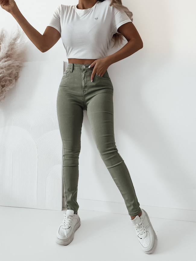 DOPASOWANE SPODNIE Z WYSOKIM STANEM PUSH UP- ZIELONE