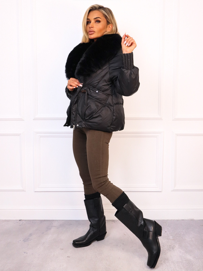 KURTKA ZIMOWA ZAPINANA NA ZAMEK I GUZIKI Z FUTERKIEM- CZARNA