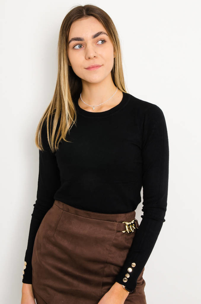 SWETER Z OZDOBNYMI GUZIKAMI- CZARNY