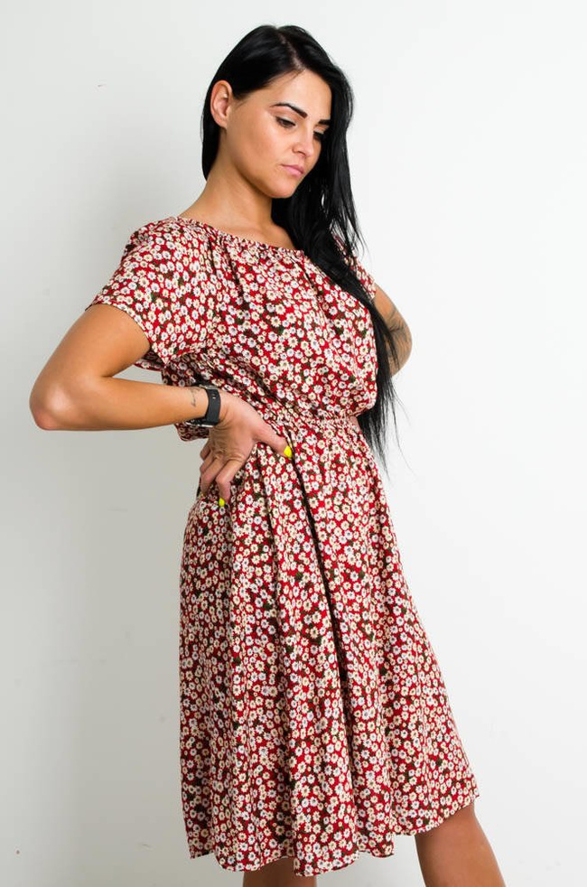 CZERWONA SUKIENKA HISZPANKA W DROBNE KWIATY
