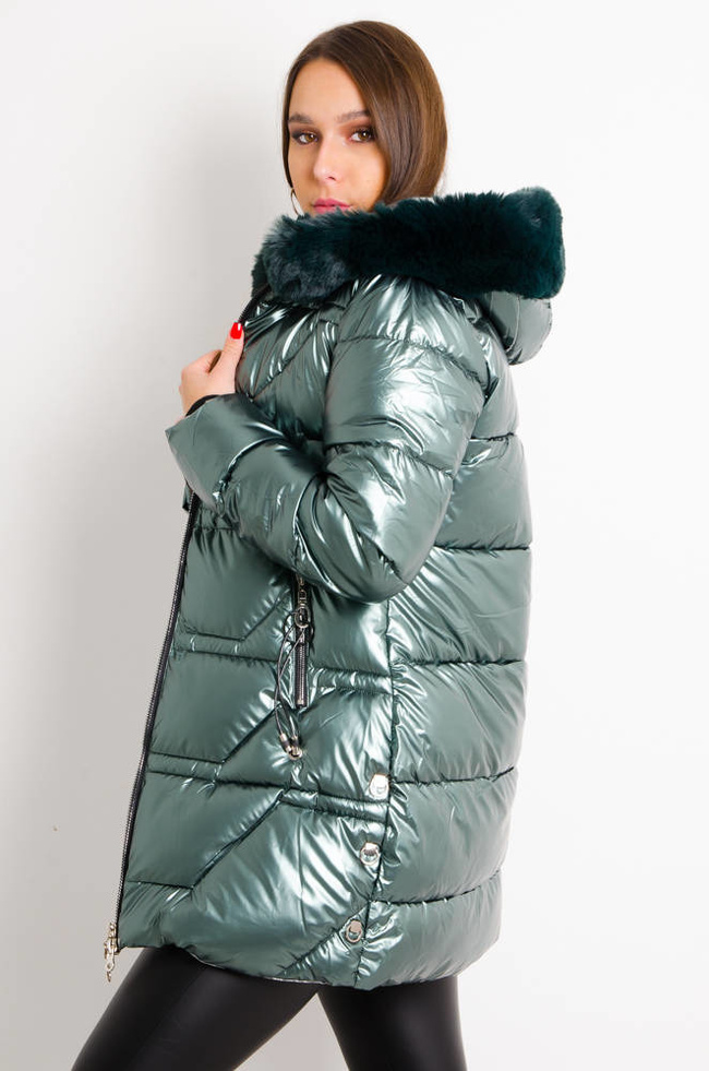 ZIELONA PIKOWANA KURTKA Z KAPTUREM