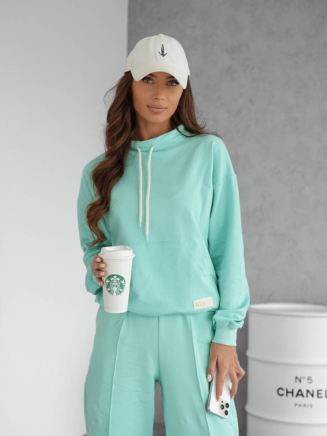 KOMPLET BAWEŁNIANY BLUZA Z SZNURKAMI+SPODNIE- MIĘTOWY