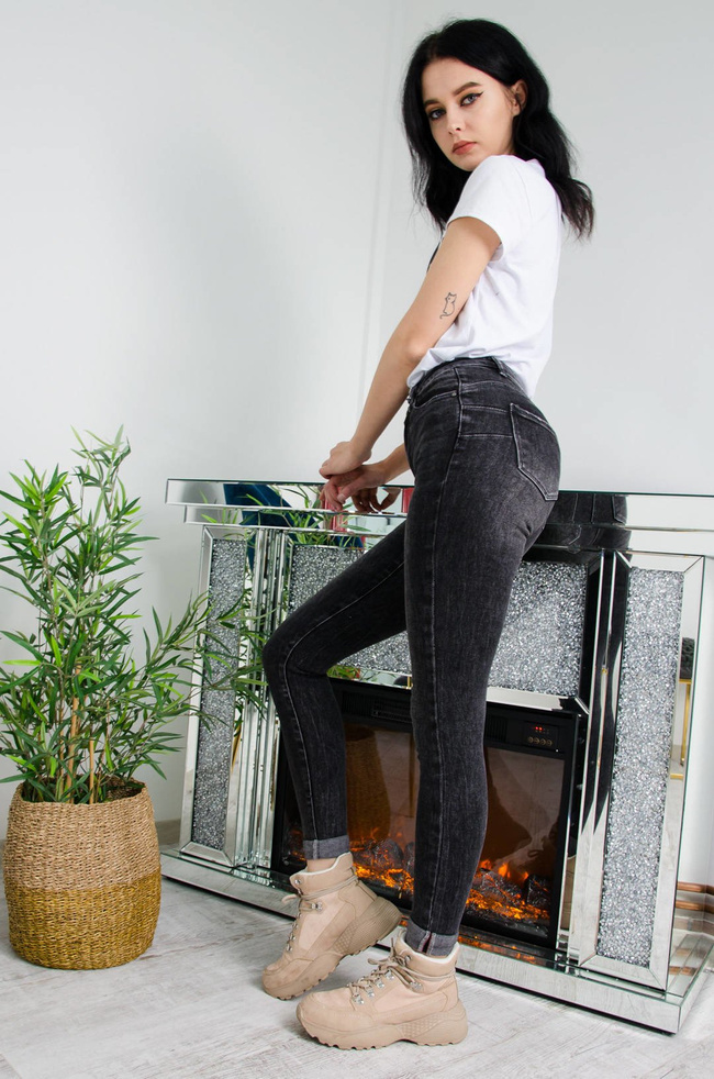 CIEMNO-SZARE SPODNIE JEANSOWE TYPU PUSH UP