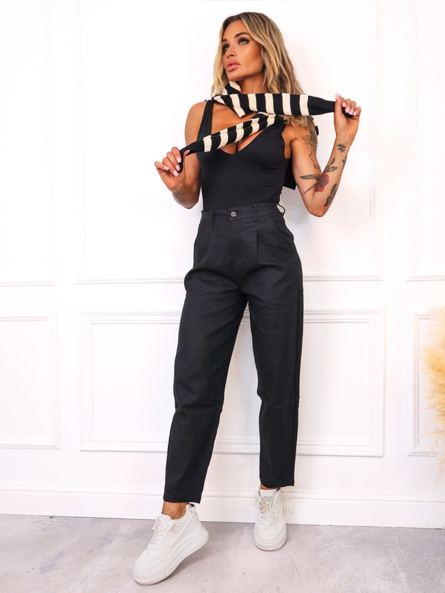 SPODNIE WOSKOWANE MOM FIT- CZARNE