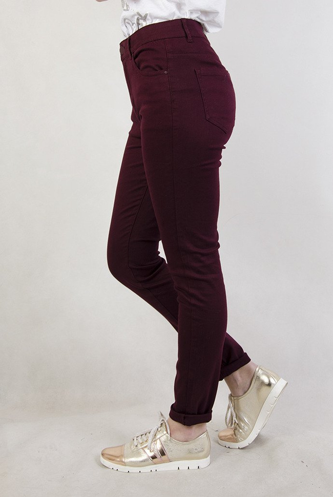 (Rozmiary L-4 XL) Bordowe przylegające spodnie z wysokim stanem
