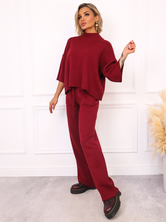 KOMPLET DZIANINOWY SWETER+ SPODNIE- BORDOWY