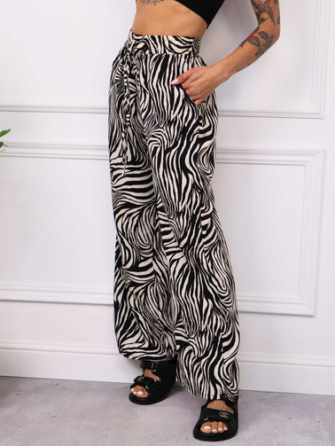 SPODNIE W ZEBRĘ Z SZEROKIMI NOGAWKAMI- CZARNE