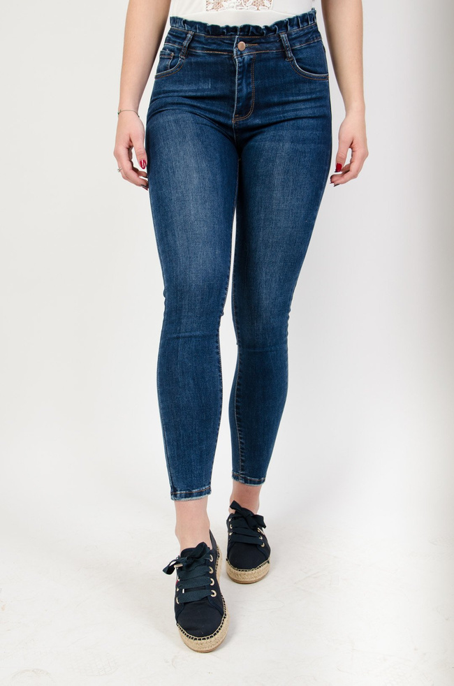 Spodnie jeansowe z falbaną w pasie