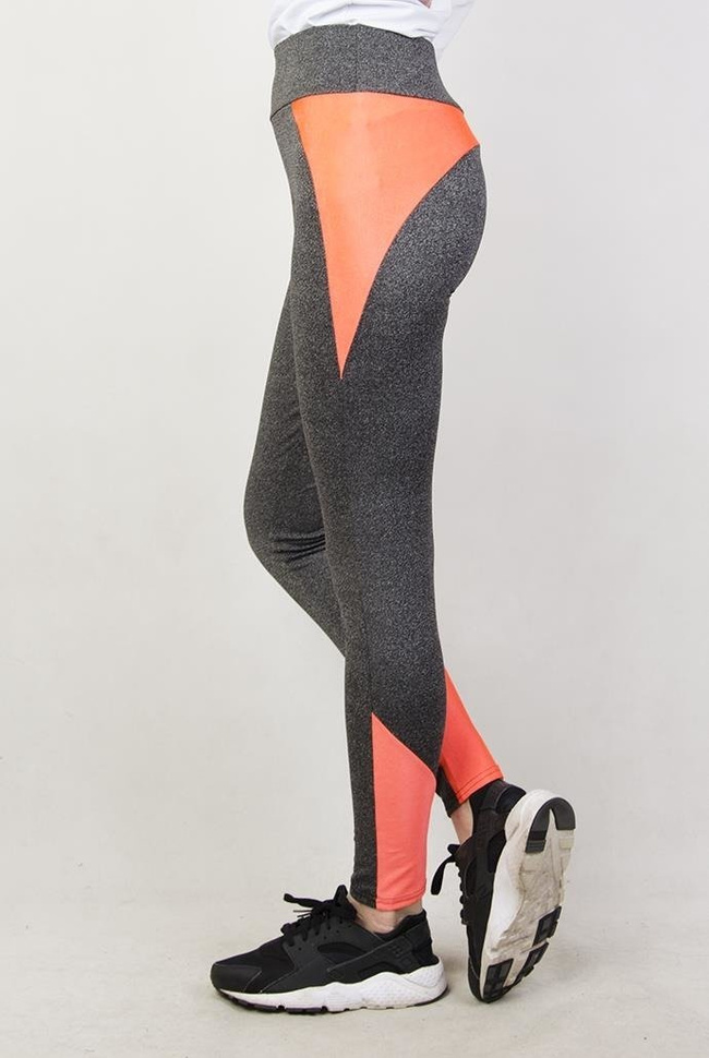 Szaro-pomarańczowe legginsy fitness