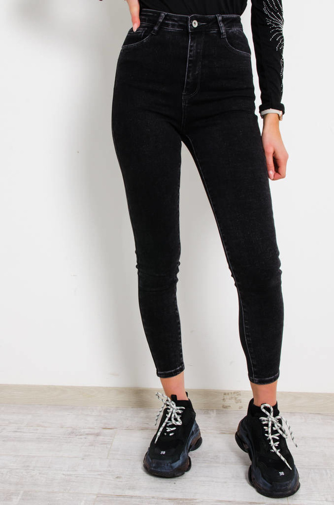 SPODNIE JEANSOWE SKINNY Z BARDZO WYSOKIM STANEM- GRAFITOWE