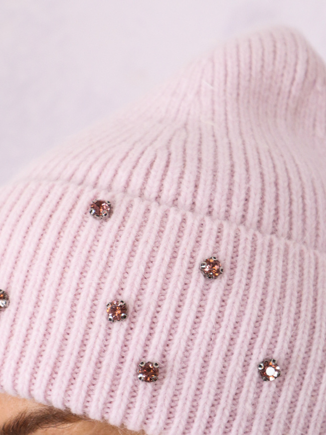 CZAPKA ZIMOWA Z CYRKONIAMI- RÓŻOWA