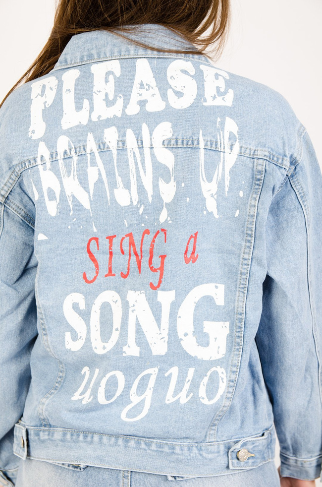 JASNA KURTKA JEANSOWA Z NAPISAMI