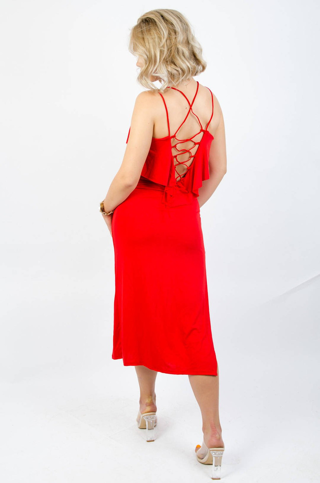 CZERWONA SUKIENKA MAXI Z WIĄZANYMI PLECAMI