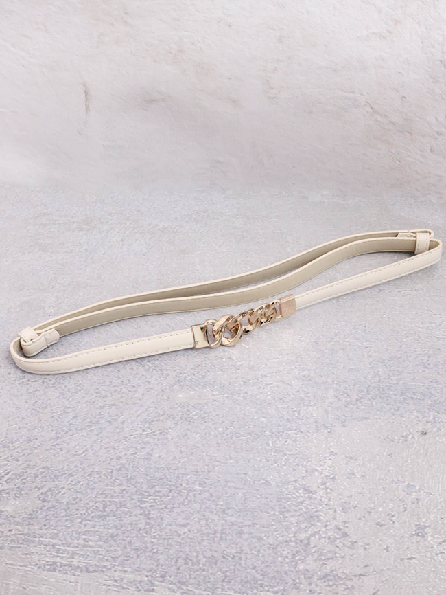 PASEK Z EKOSKÓRY ZE ZŁOTYM ŁACUSZKIEM- BEŻOWY