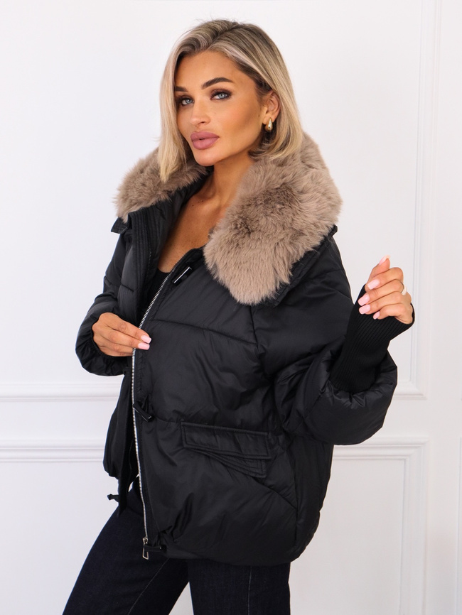 KURTKA ZIMOWA Z ODPINANYM FUTERKIEM- CZARNA