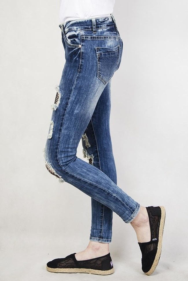 Spodnie jeansowe z wstawkami kabaretkami