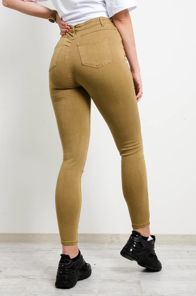 CAMELOWE dopasowane spodnie z wysokim stanem