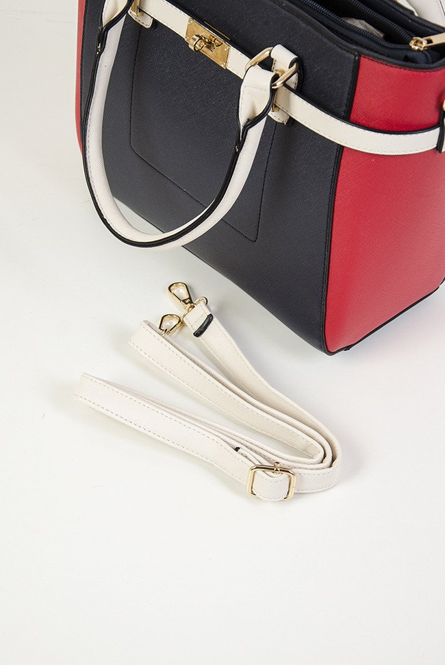 Torebka  czerwono granatowa z kremową rączką typu shoppper